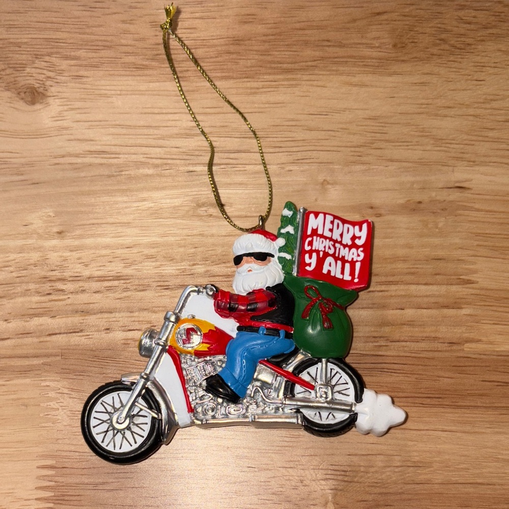 Santa on Motorcycle Ornament